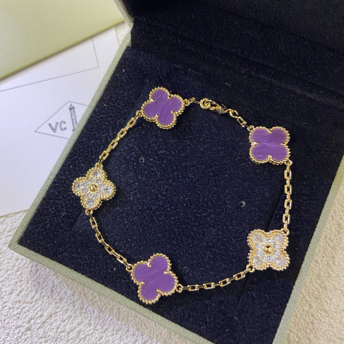 [Aurelle Style]CLOVER  5 MOTIFS  PURPLE VIOLET DIAMOND BRACELET