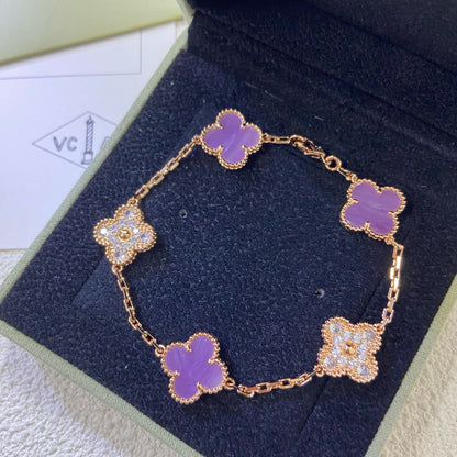 [Aurelle Style]CLOVER  5 MOTIFS  PURPLE VIOLET DIAMOND BRACELET