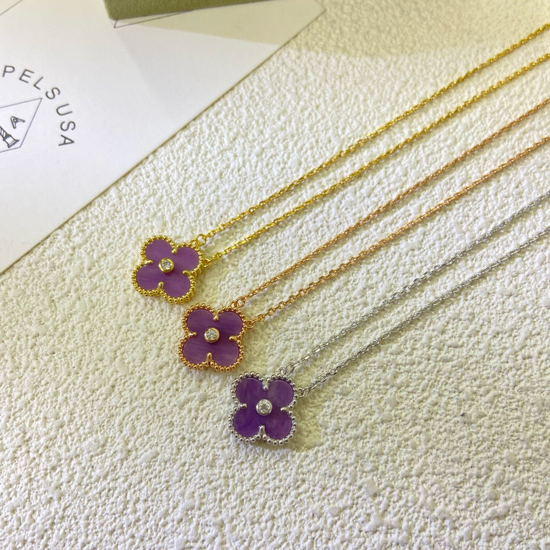 [Aurelle Style]CLOVER 15MM DIAMOND  PURPLE VIOLET NECKLACE