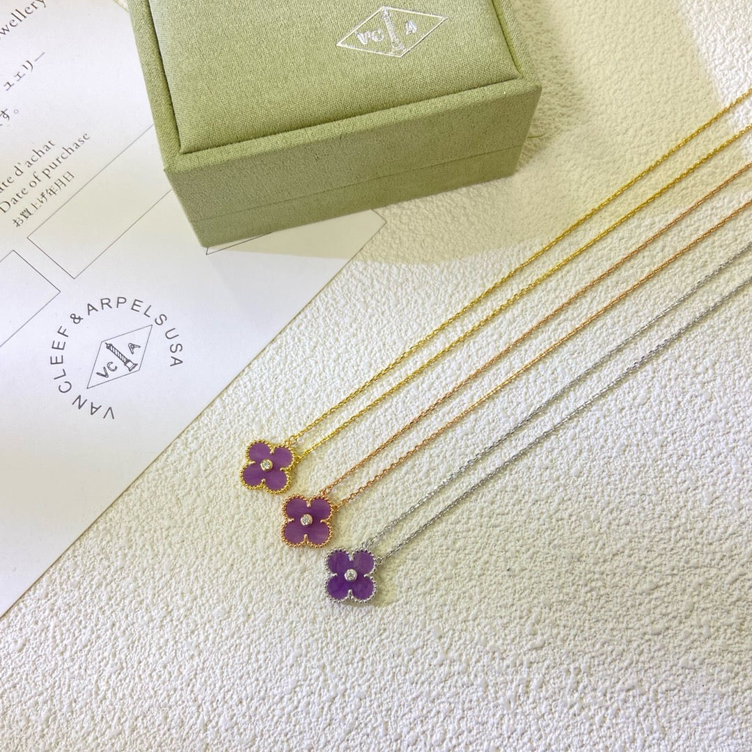 [Aurelle Style]CLOVER 15MM DIAMOND  PURPLE VIOLET NECKLACE