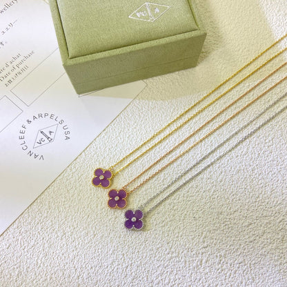 [Aurelle Style]CLOVER 15MM DIAMOND  PURPLE VIOLET NECKLACE