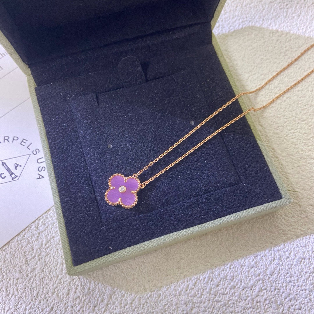 [Aurelle Style]CLOVER 15MM DIAMOND  PURPLE VIOLET NECKLACE