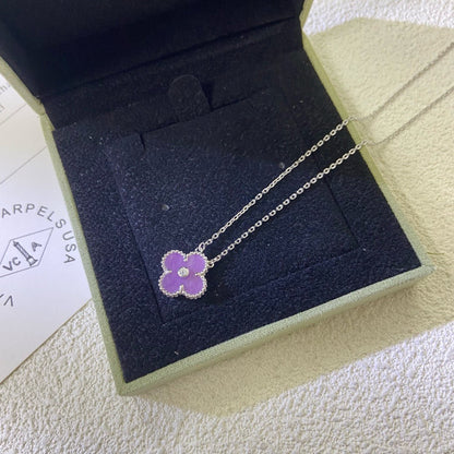 [Aurelle Style]CLOVER 15MM DIAMOND  PURPLE VIOLET NECKLACE