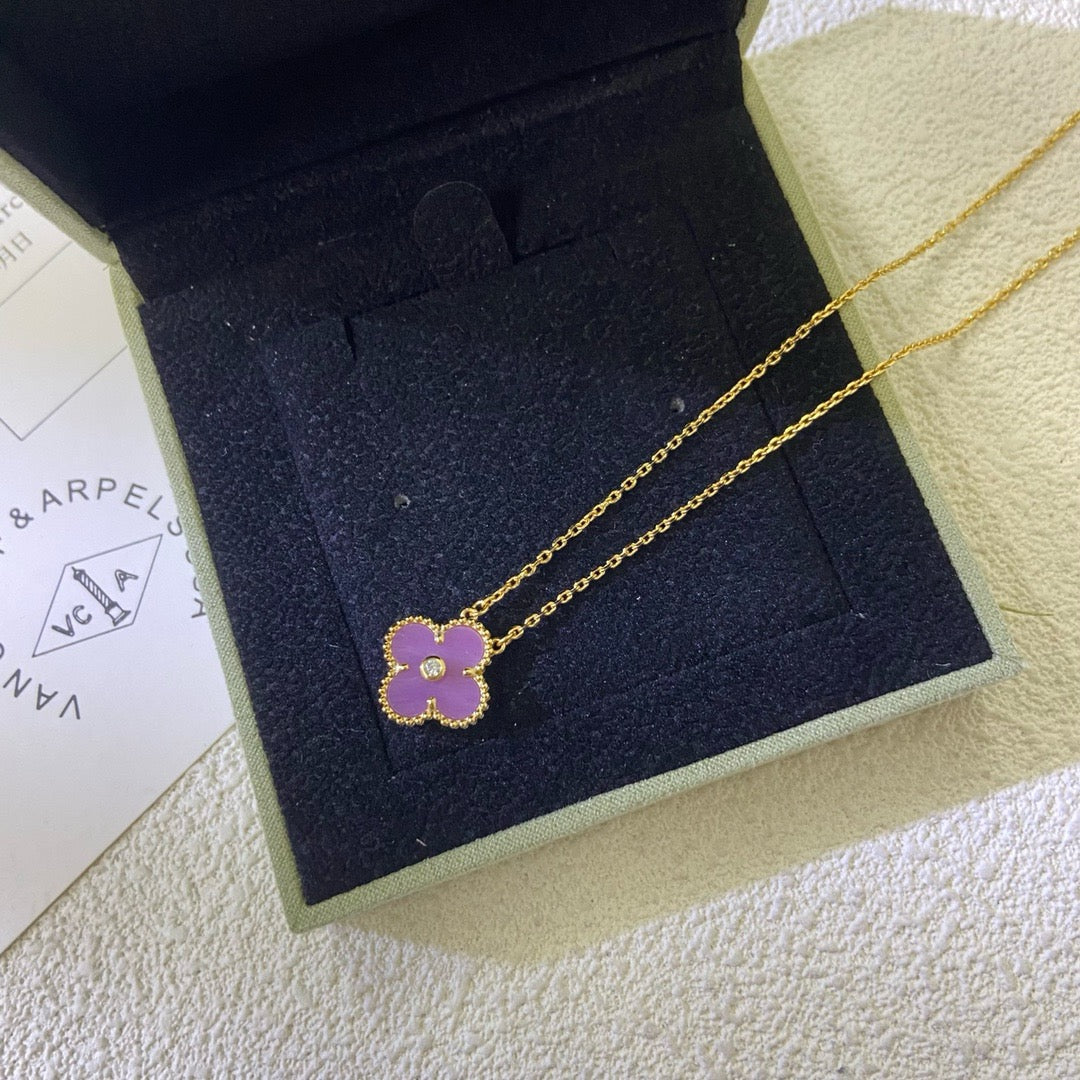 [Aurelle Style]CLOVER 15MM DIAMOND  PURPLE VIOLET NECKLACE