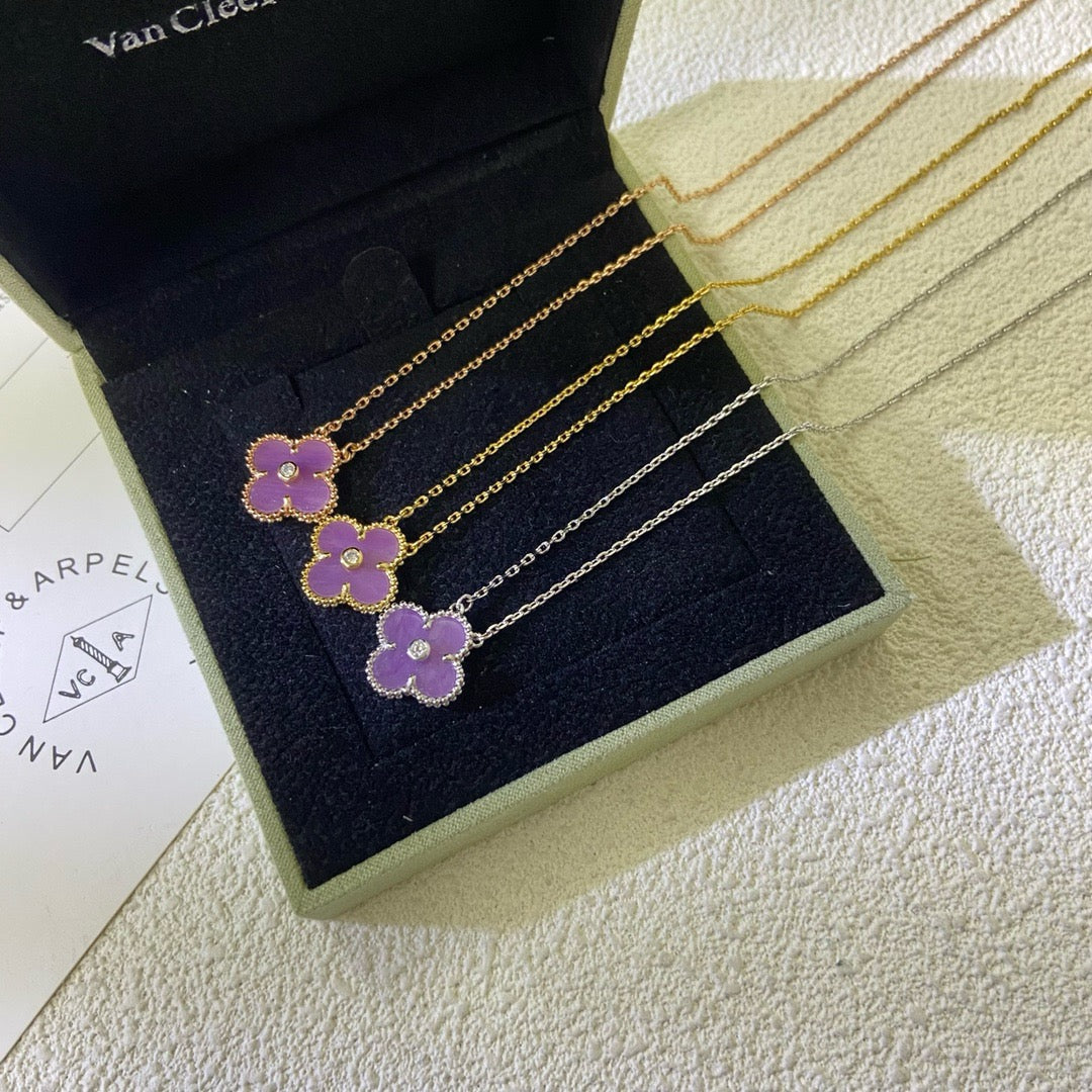[Aurelle Style]CLOVER 15MM DIAMOND  PURPLE VIOLET NECKLACE