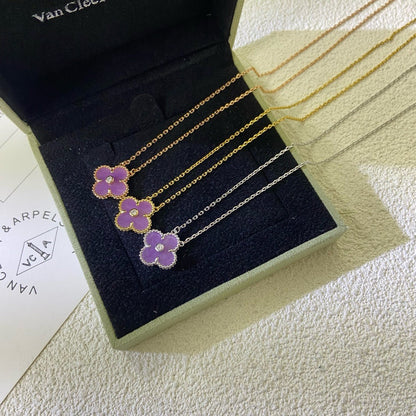 [Aurelle Style]CLOVER 15MM DIAMOND  PURPLE VIOLET NECKLACE
