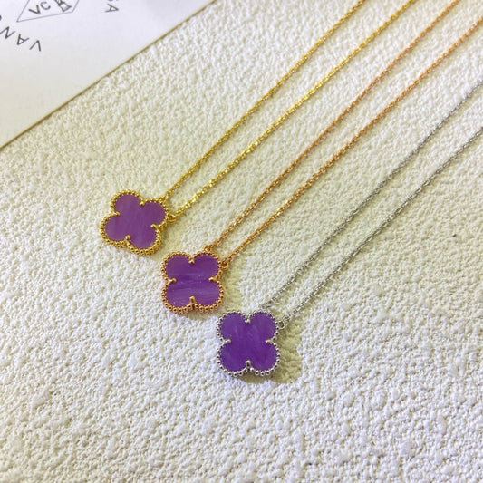 [Aurelle Style]CLOVER 15MM  PURPLE VIOLET NECKLACE