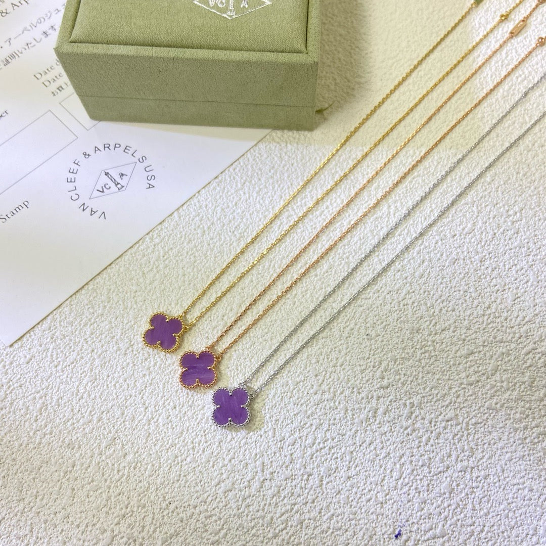 [Aurelle Style]CLOVER 15MM  PURPLE VIOLET NECKLACE