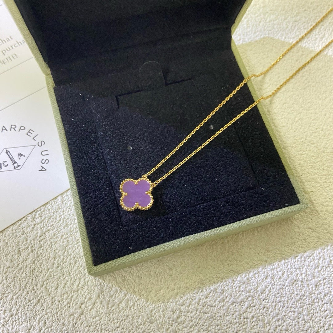 [Aurelle Style]CLOVER 15MM  PURPLE VIOLET NECKLACE
