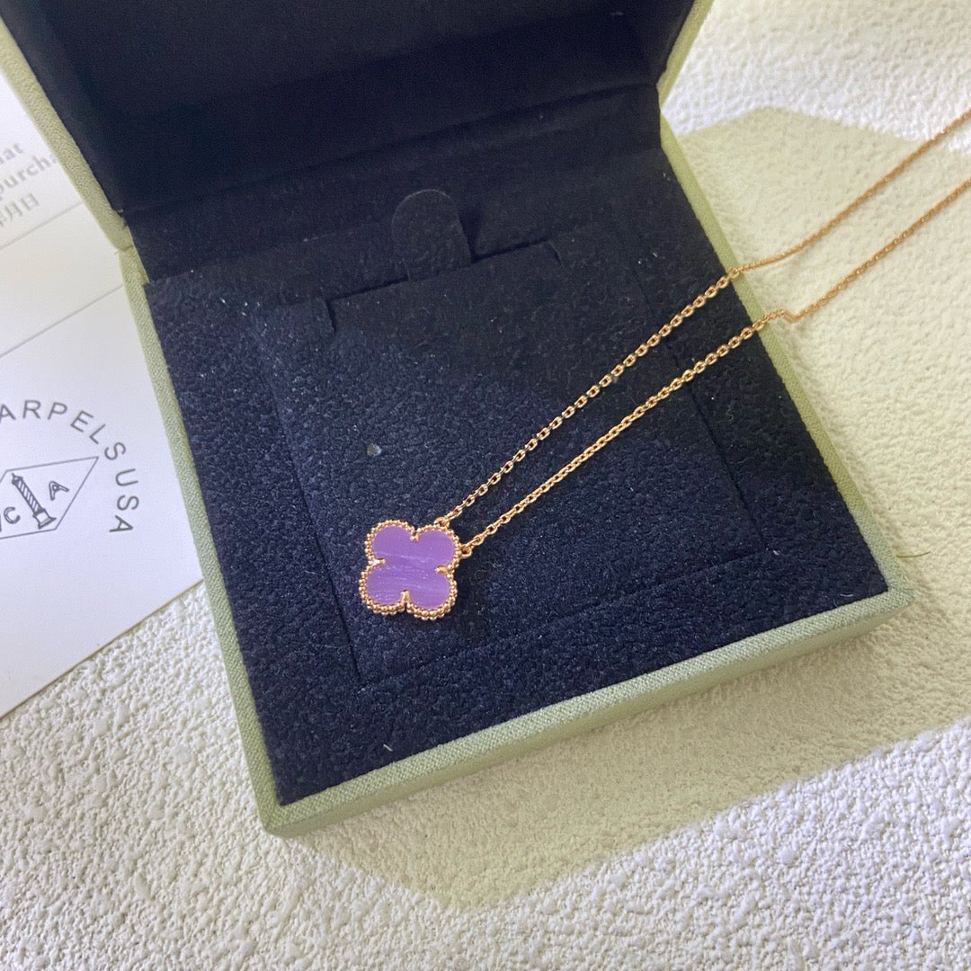 [Aurelle Style]CLOVER 15MM  PURPLE VIOLET NECKLACE