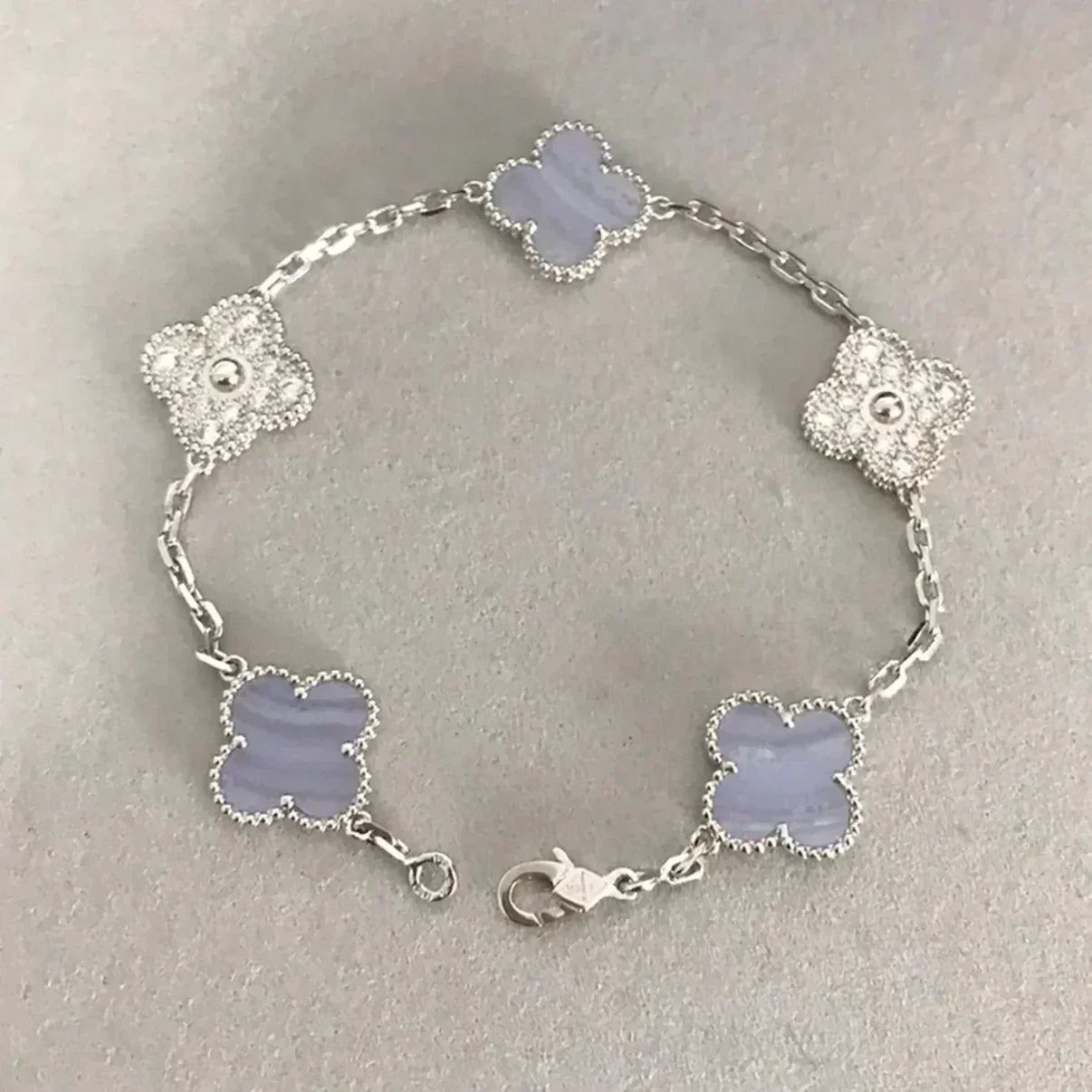[Aurelle Style] CLOVER 5 MOTIF PURPLE CHALCEDONY BRACELET COLLECTION