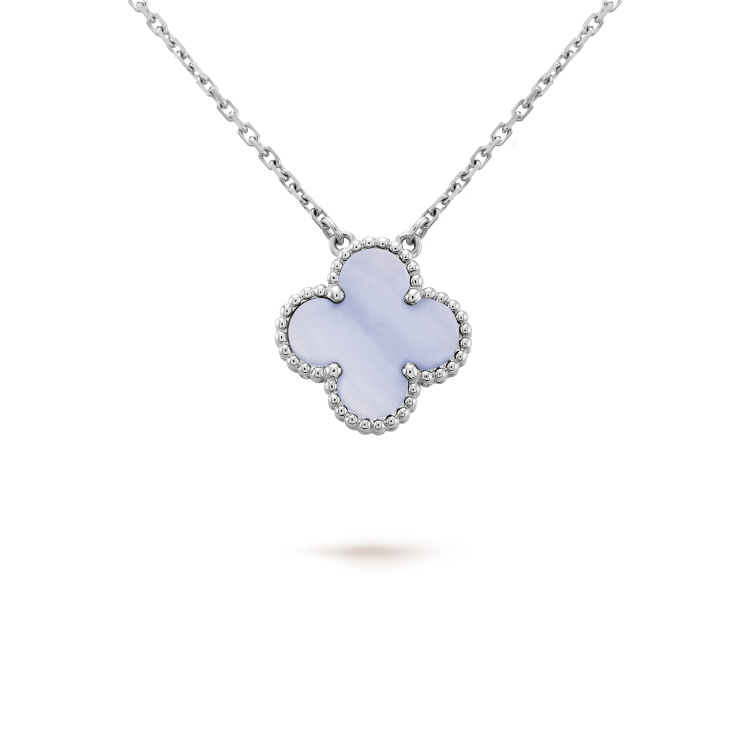 [Aurelle Style]CLOVER 15MM BLUE CHALCEDONY NECKLACE SILVER