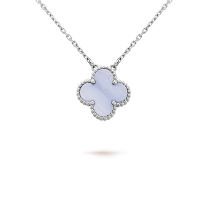 [Aurelle Style]CLOVER 15MM BLUE CHALCEDONY NECKLACE SILVER
