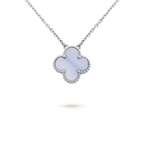 [Aurelle Style]CLOVER 15MM BLUE CHALCEDONY NECKLACE SILVER