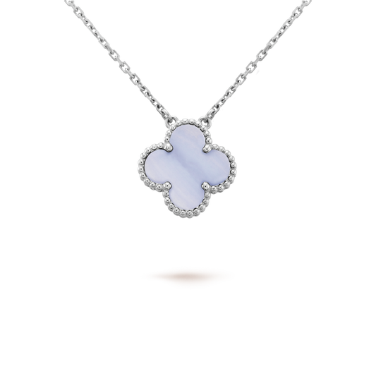 [Aurelle Style]CLOVER 15MM BLUE CHALCEDONY NECKLACE SILVER