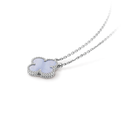 [Aurelle Style]CLOVER 15MM BLUE CHALCEDONY NECKLACE SILVER