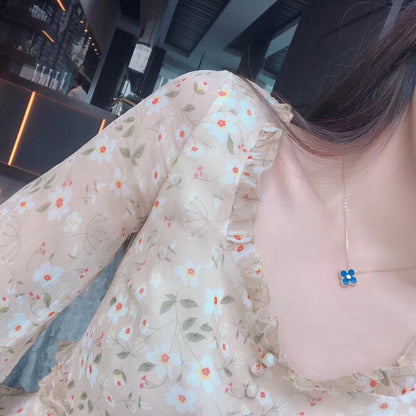 [Aurelle Style]CLOVER 15MM DIAMOND AND BLUE AGATE NECKLACE
