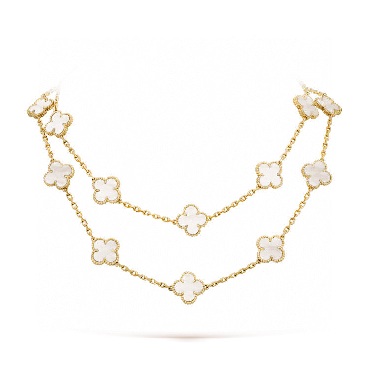 [Aurelle Style]CLOVER 20 MOTIFS WHITE MOP NECKLACE