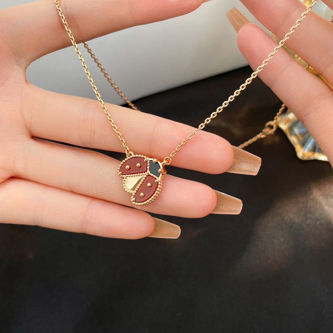 [Aurelle Style]LUCKY  CARNELIANS LADYBUG NECKLACE