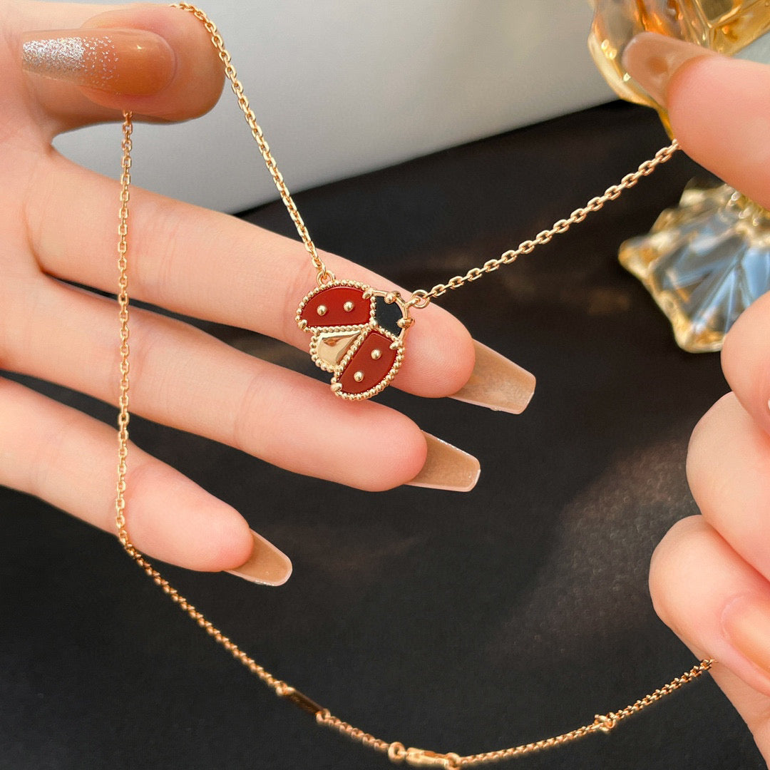 [Aurelle Style]LUCKY  CARNELIANS LADYBUG NECKLACE