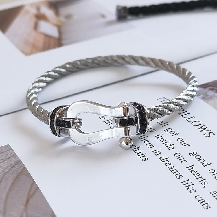 [Aurelle Style]FORCE LARGE HORSESHOE BLACK DIAMOND BRACELET SILVER