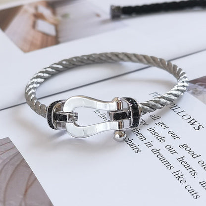 [Aurelle Style]FORCE LARGE HORSESHOE BLACK DIAMOND BRACELET SILVER