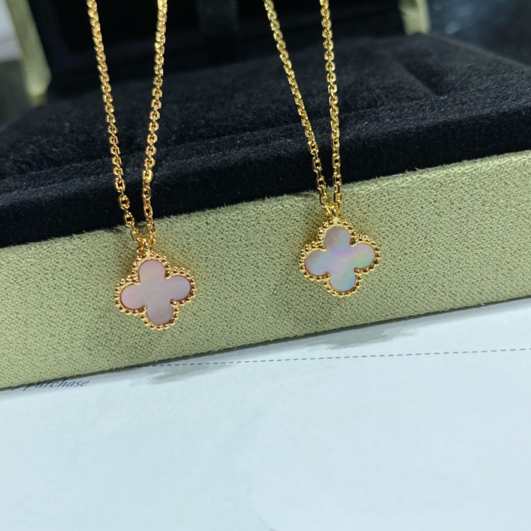[Aurelle Style]CLOVER 15MM PINK MOTHER-OF-PEARL SINGLE FLOWER NECKLACE