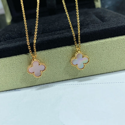 [Aurelle Style]CLOVER 9.5MM PINK MOTHER OF PEARL SINGLE FLOWER NECKLACE