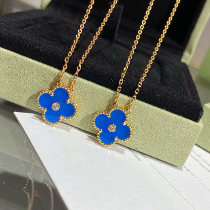 [Aurelle Style]CLOVER 15MM DIAMOND AND BLUE AGATE NECKLACE