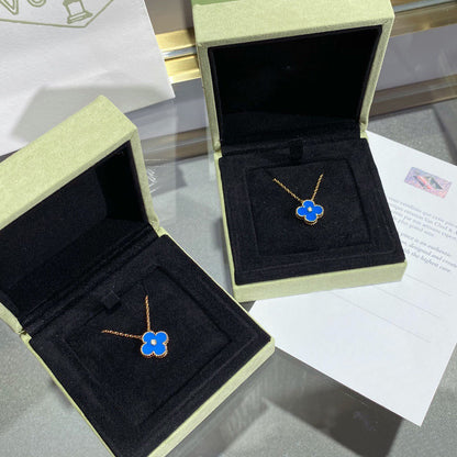 [Aurelle Style]CLOVER 15MM DIAMOND AND BLUE AGATE NECKLACE