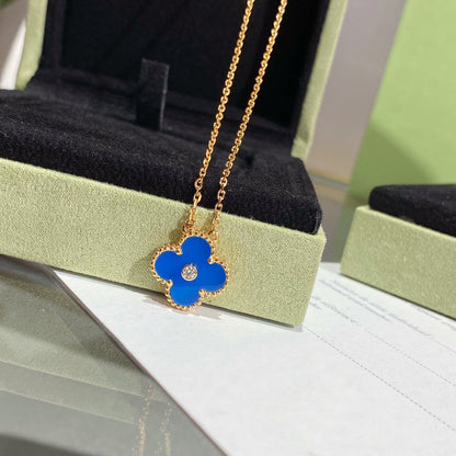 [Aurelle Style]CLOVER 15MM DIAMOND AND BLUE AGATE NECKLACE