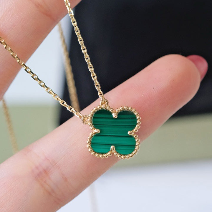 [Aurelle Style]CLOVER 15MM MALACHITE SINGLE FLOWER  NECKLACE