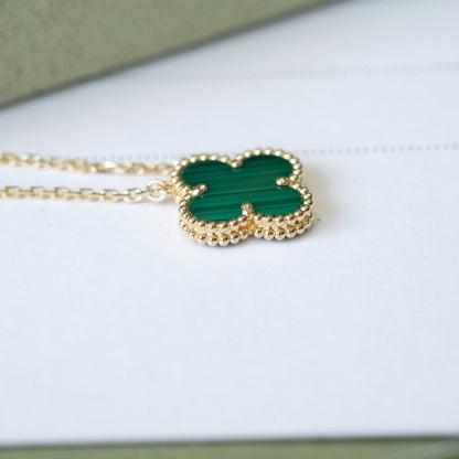 [Aurelle Style]CLOVER 15MM MALACHITE SINGLE FLOWER  NECKLACE