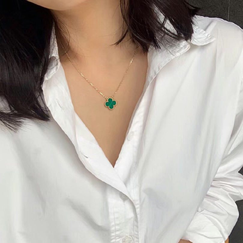 [Aurelle Style]CLOVER 15MM MALACHITE SINGLE FLOWER  NECKLACE