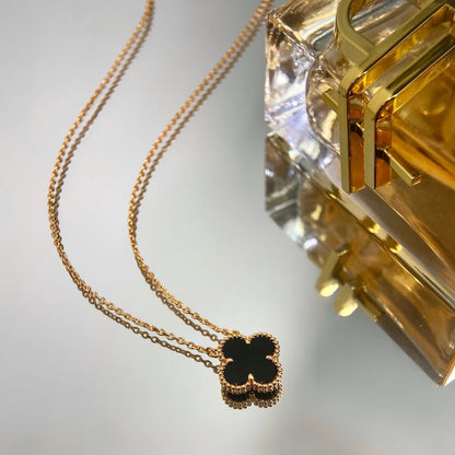 [Aurelle Style]CLOVER 15MM BLACK ONYX SINGLE FLOWER NECKLACE