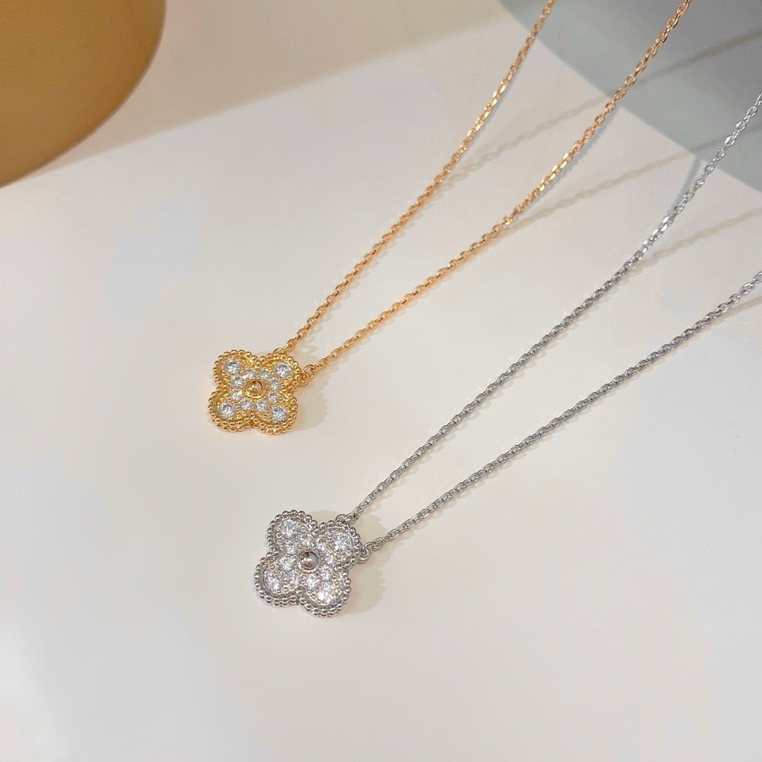 [Aurelle Style]CLOVER 15MM DIAMOND SINGLE FLOWER NECKLACE
