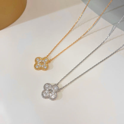 [Aurelle Style]CLOVER 15MM DIAMOND SINGLE FLOWER NECKLACE