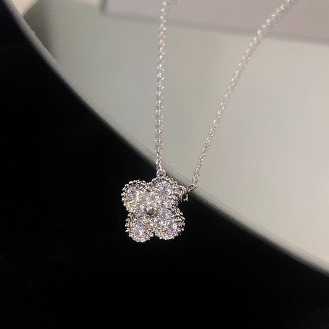 [Aurelle Style]CLOVER 15MM DIAMOND SINGLE FLOWER NECKLACE