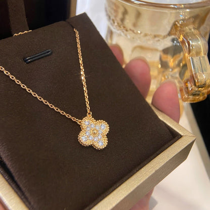 [Aurelle Style]CLOVER 15MM DIAMOND SINGLE FLOWER NECKLACE
