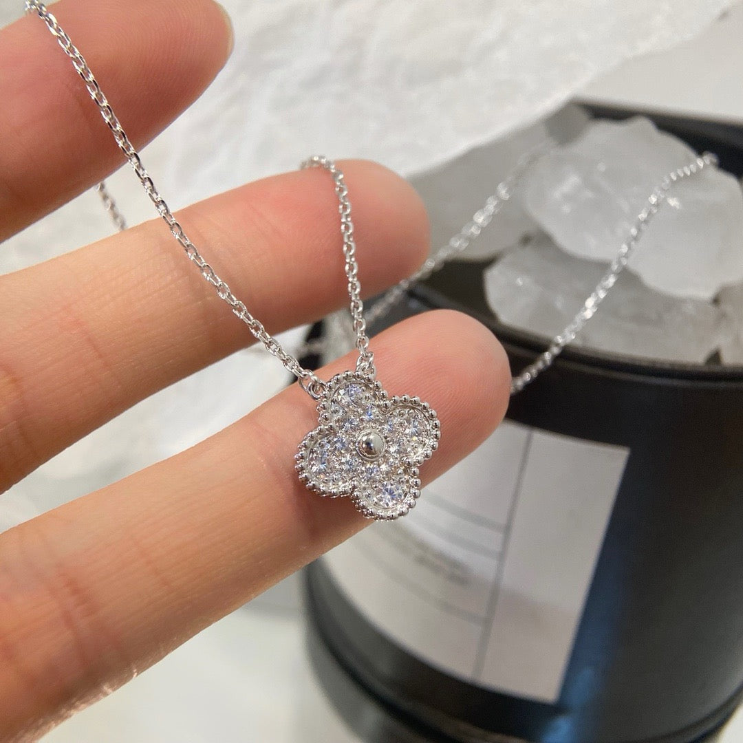 [Aurelle Style]CLOVER 15MM DIAMOND SINGLE FLOWER NECKLACE