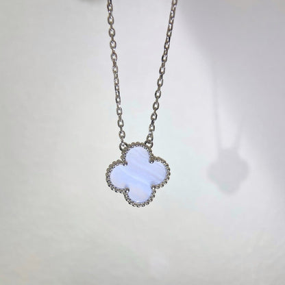 [Aurelle Style]CLOVER 15MM BLUE CHALCEDONY NECKLACE SILVER