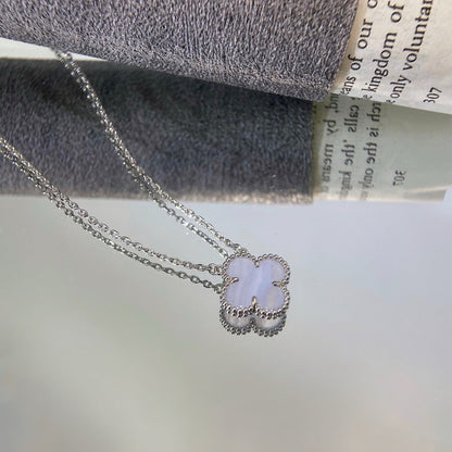 [Aurelle Style]CLOVER 15MM BLUE CHALCEDONY NECKLACE SILVER