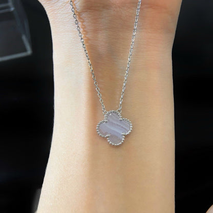 [Aurelle Style]CLOVER 15MM BLUE CHALCEDONY NECKLACE SILVER