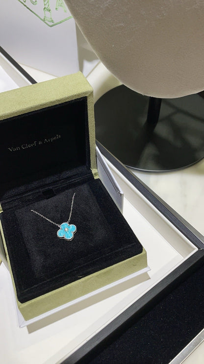 [Aurelle Style]CLOVER 15MM DIAMOND SVRES PORCELAIN  NECKLACE SILVER
