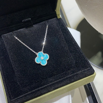 [Aurelle Style]CLOVER 15MM DIAMOND SVRES PORCELAIN  NECKLACE SILVER