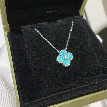 [Aurelle Style]CLOVER 15MM DIAMOND SVRES PORCELAIN  NECKLACE SILVER