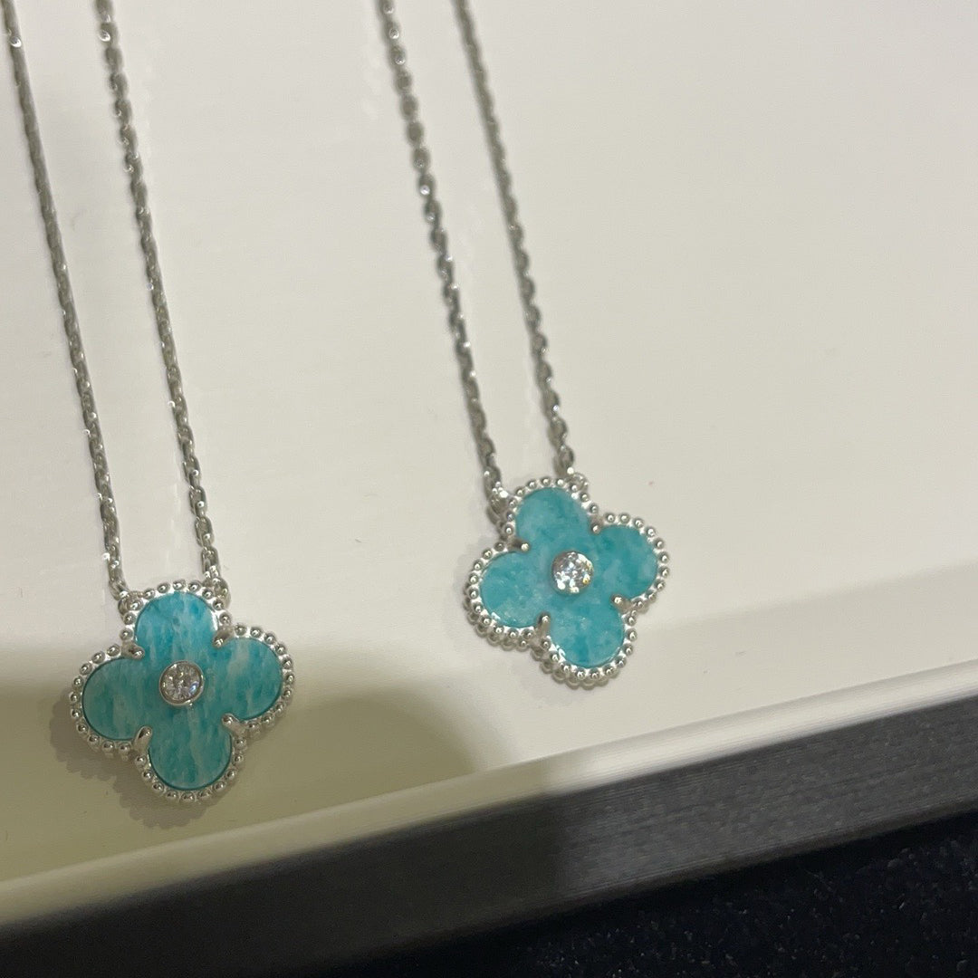 [Aurelle Style]CLOVER 15MM DIAMOND SVRES PORCELAIN  NECKLACE SILVER