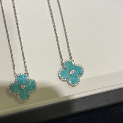 [Aurelle Style]CLOVER 15MM DIAMOND SVRES PORCELAIN  NECKLACE SILVER