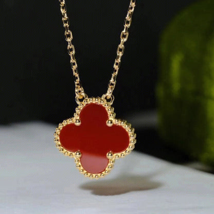 [Aurelle Style]CLOVER 15MM CARNELIAN SINGLE FLOWER NECKLACE