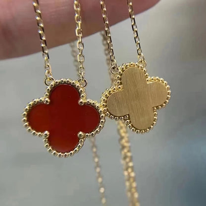 [Aurelle Style]CLOVER 15MM CARNELIAN SINGLE FLOWER NECKLACE
